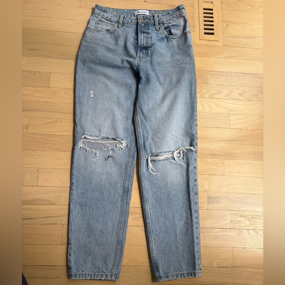 Zara Blue Straight Jeans Classic Denim - Picture 5 of 6
